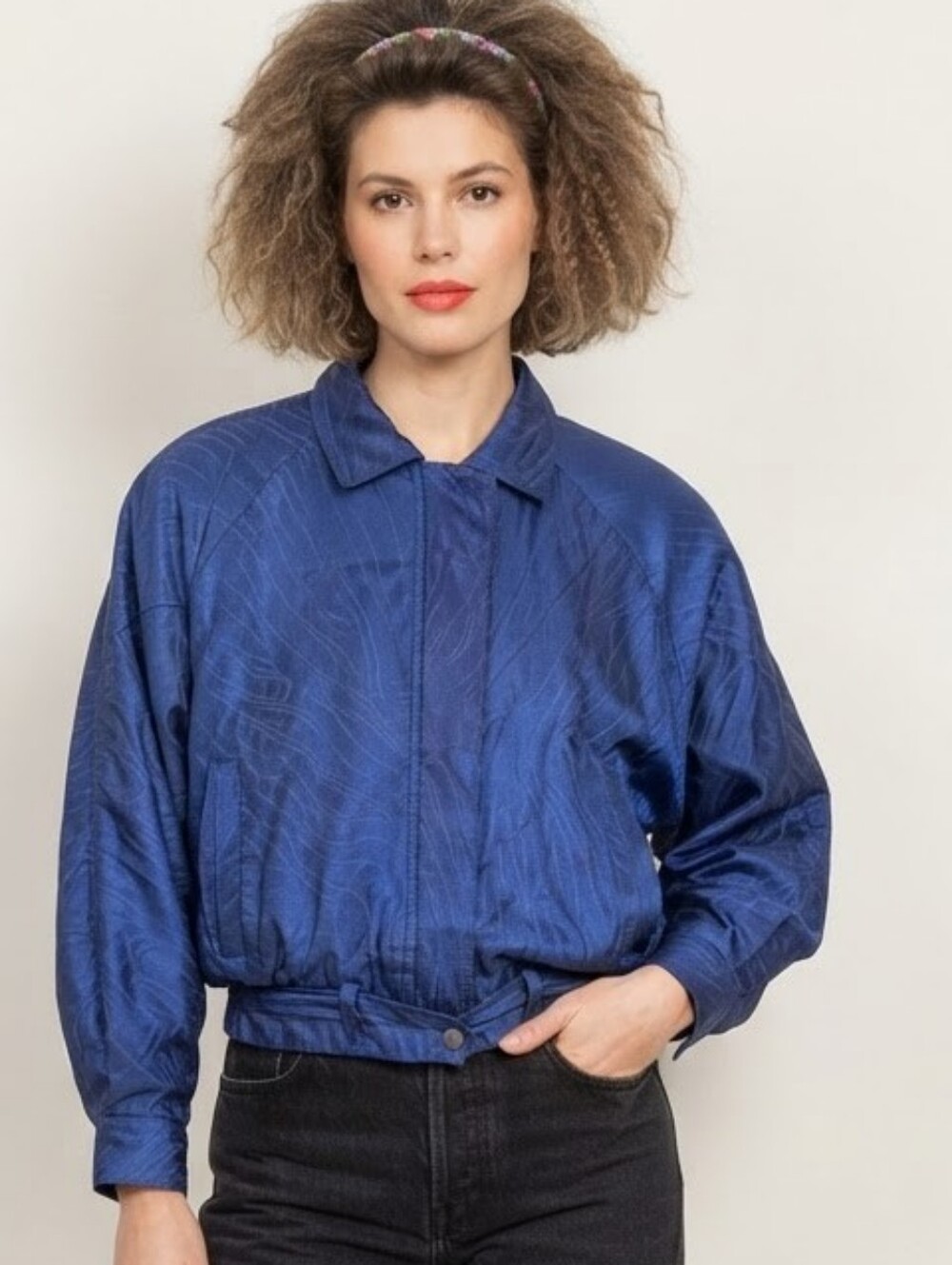 Vintage 80s 90s Blue Leather Zip/Button Up Bomber Jacket M/L